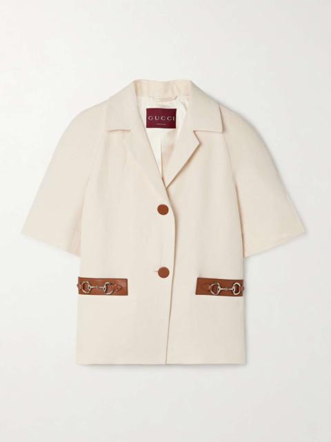 GUCCI Horsebit-detailed leather-trimmed linen-canvas jacket Cream