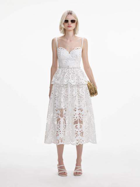 self-portrait White Cotton Lace Tiered Midi Dress