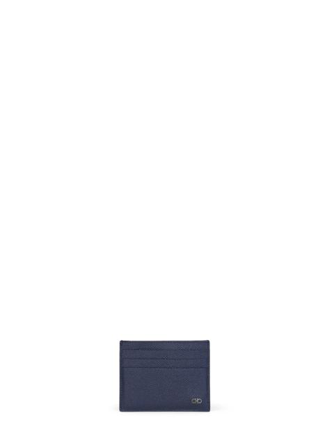 FERRAGAMO Dark navy blue hammered leather Gancini credit card holder