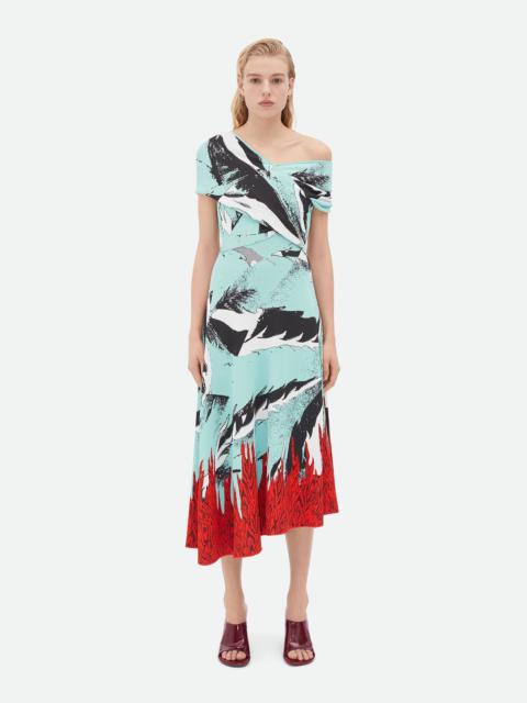 Bottega Veneta Graphic Viscose Jacquard Asymmetric Midi Dress
