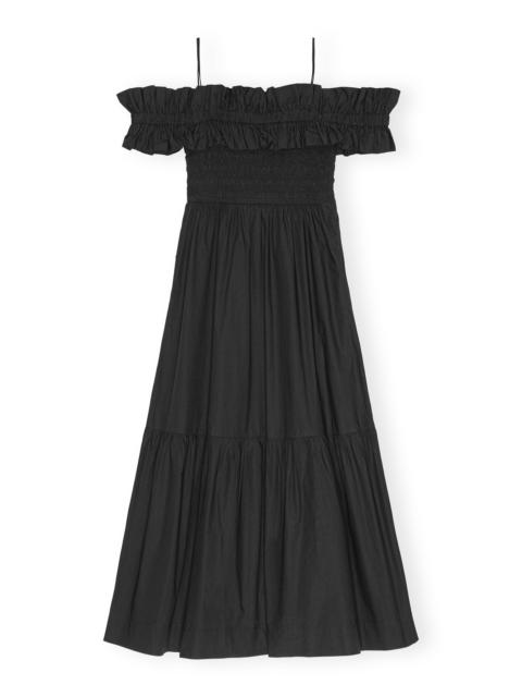 GANNI BLACK COTTON POPLIN LONG SMOCK DRESS