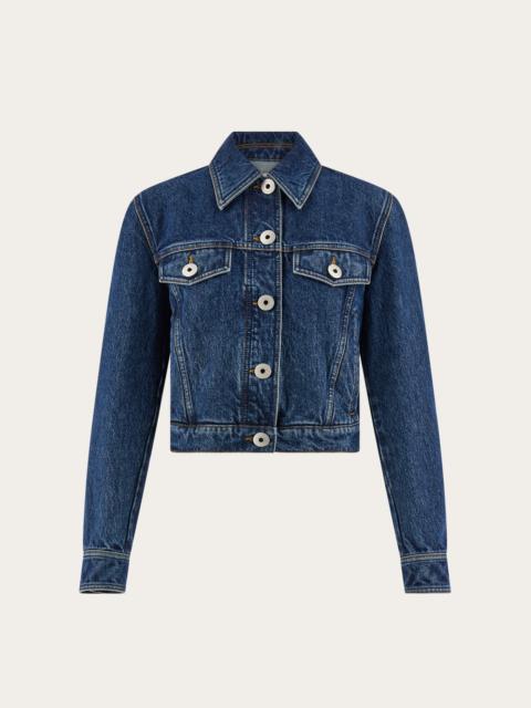 FERRAGAMO Denim jacket with leather collar