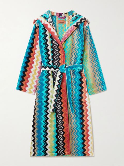 Missoni Giacomo hooded striped cotton-terry robe Turquoise