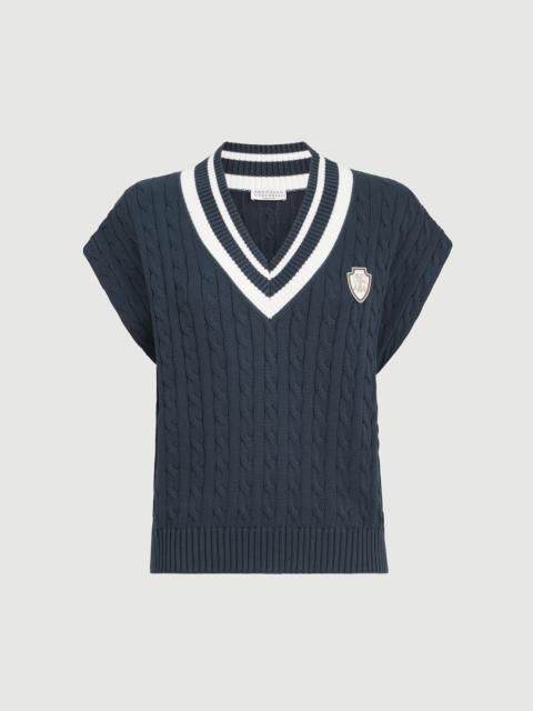 Brunello Cucinelli Cotton cable knit T-shirt with logo
