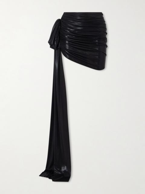 NORMA KAMALI Diana Pickleball Bow-detailed Stretch-lamé Mini Skirt