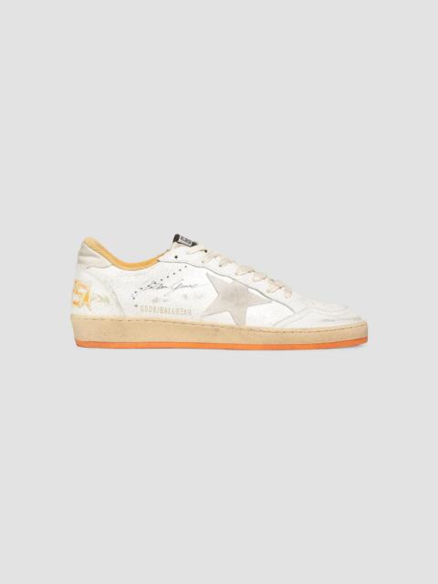 Golden Goose Unisex Ball Star Crackled Leather Sneakers - White Beige Orange