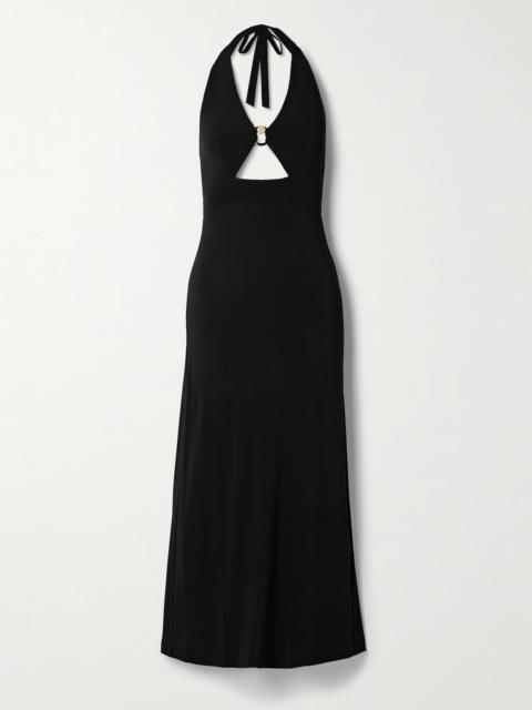 Ghiotto Embellished Cutout Stretch-jersey Halterneck Maxi Dress