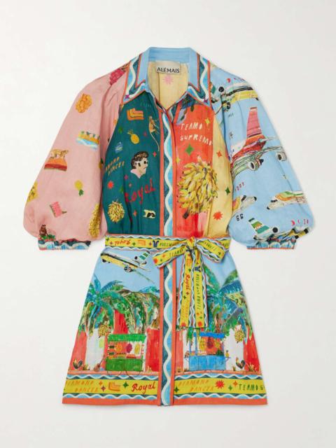 ALÉMAIS + Adam Lester All Aboard belted printed linen mini shirt dress