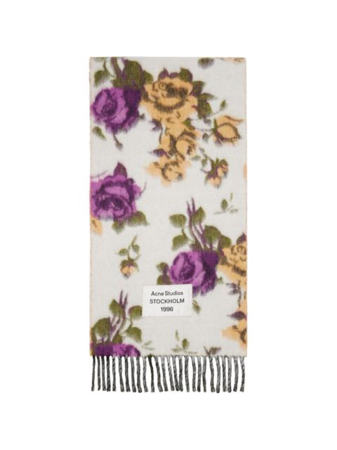 Acne Studios White & Purple Fringed Wool Scarf