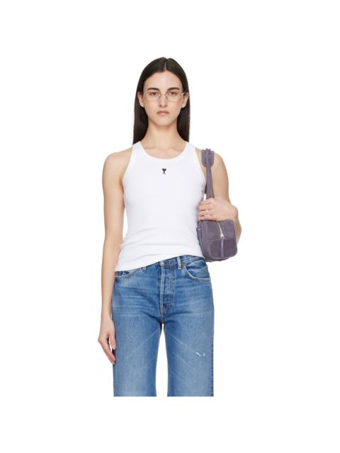 AMI Paris White Cotton Ami de Coeur Tank Top