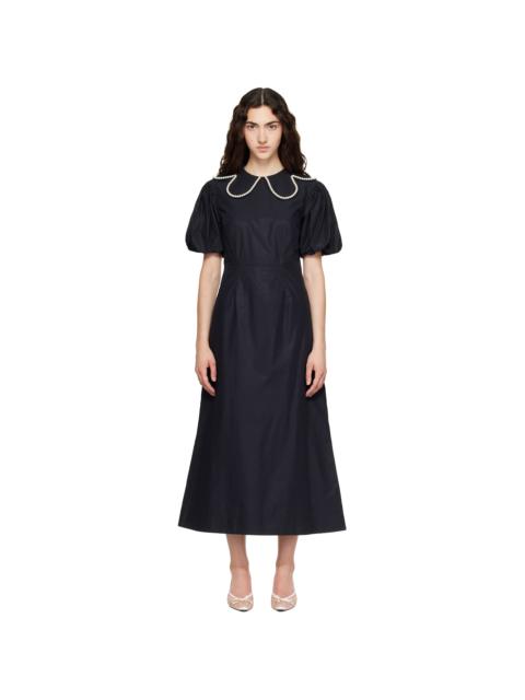 Simone Rocha Black Puff Sleeve Petal Collar Midi Dress