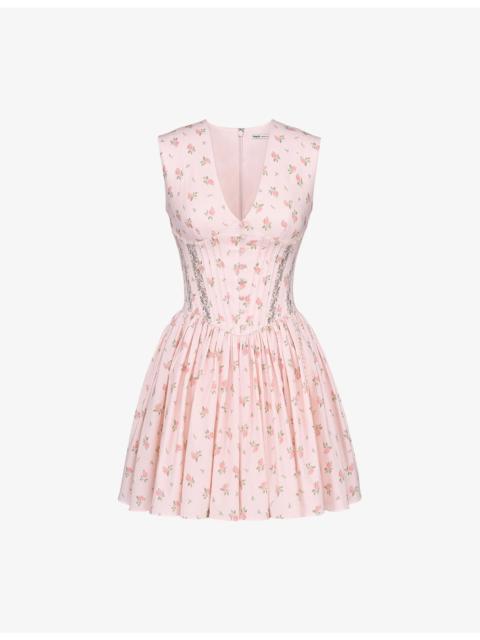 House of CB Carmel Floral-Print Stretch-Cotton Mini Dress