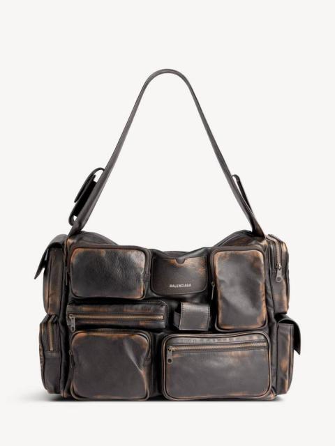 BALENCIAGA Men's Superbusy Large Sling Bag Used Effect in Brown