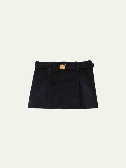 Miu Miu Velour Mini Skirt with Logo Buckle