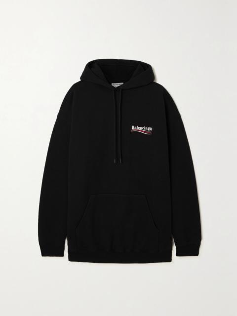 BALENCIAGA Embroidered printed cotton-jersey hoodie Black
