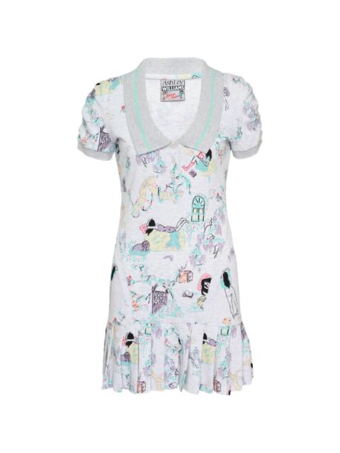 ASHLEY WILLIAMS Amelia graphic-print pleated-hem dress