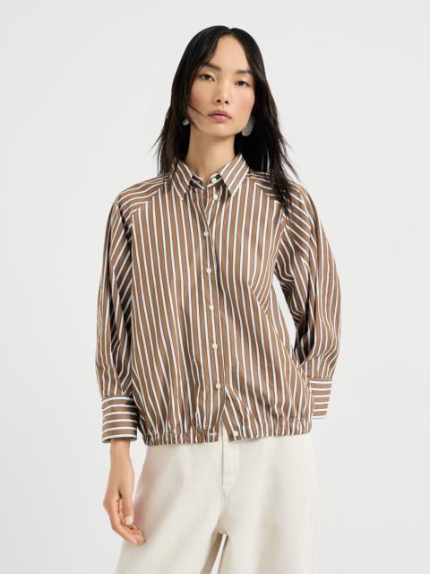 Cotton shadow stripe poplin shirt with monili