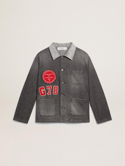 Black denim shirt with patches