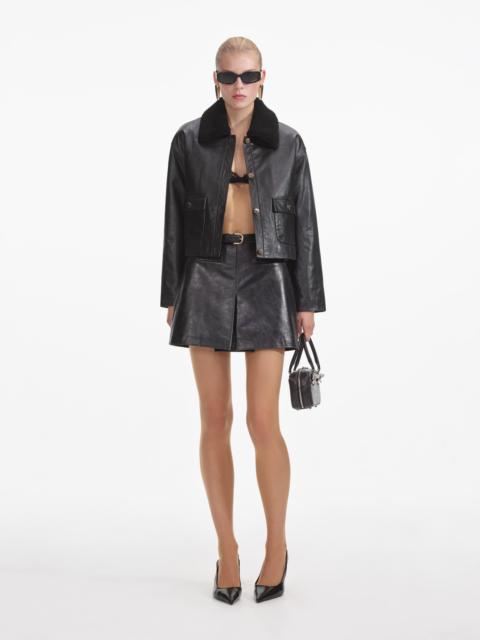 self-portrait Black Leather Shearling Jacket