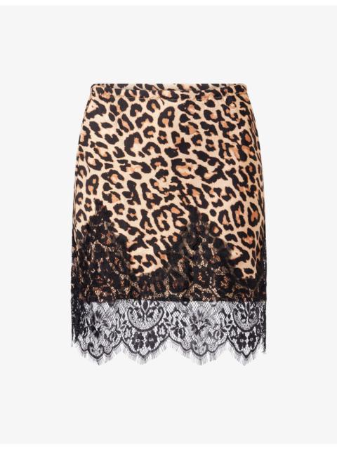 Never Fully Dressed Animal-Pattern Lace Maeva Satin Mini Skirt