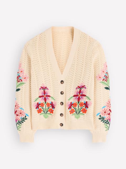 BODEN Relaxed Cotton Stitch Cardigan-Ivory, Embroidery