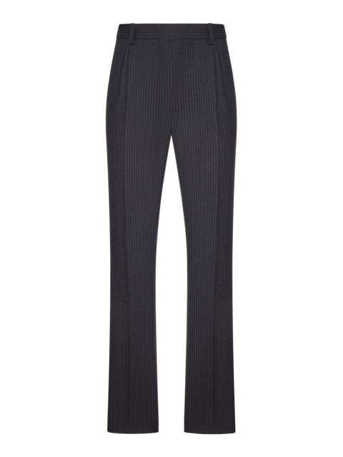 SAINT LAURENT TAPERED WOOL TROUSERS IN A HERRINGBONE STRIPED PATTERN