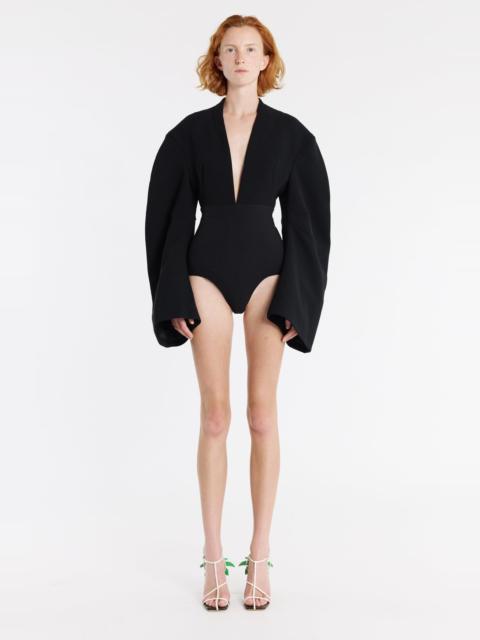 A.W.A.K.E. MODE ROUNDED SLEEVE DEEP V-NECK BODYSUIT BLACK