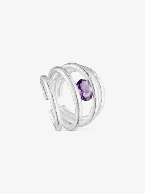 TOUS Silver open Ring with amethyst Duna
