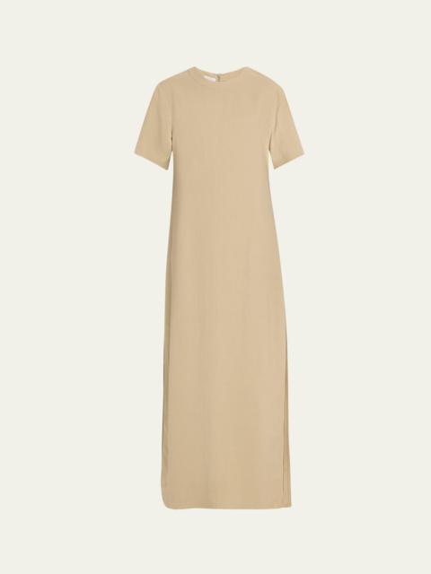 Fluid Linen Twill T-Shirt Dress with Slits and Monili Detail