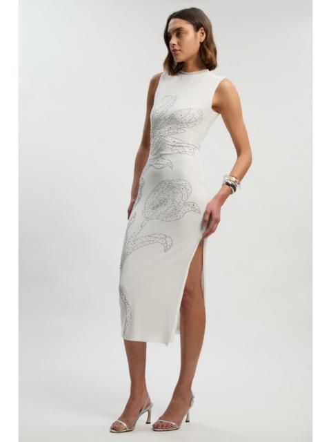KAREN MILLEN Placed Embellished Floral Mesh Jersey Midi Dress