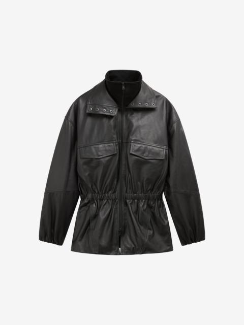 The Frankie Shop Carnaby Funnel Neck Leather Jacket - Black