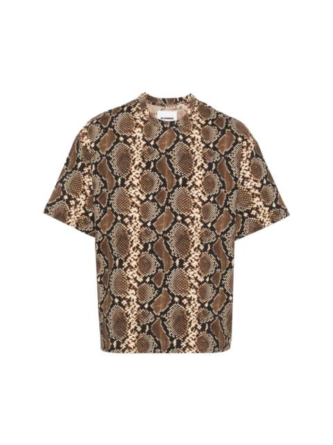 snake-print cotton T-shirt