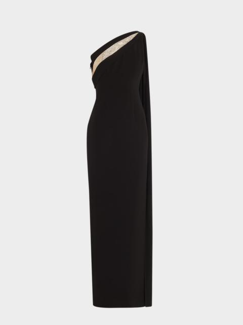 ROLAND MOURET One-Shoulder Diamante Column Gown