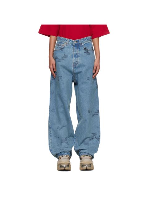 VETEMENTS Blue Passport Stamps Jeans