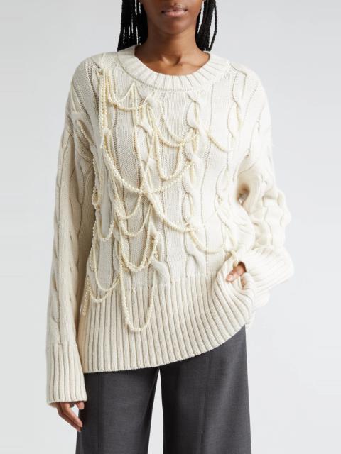 Monse Imitation Pearl Detail Cable Merino Wool Sweater
