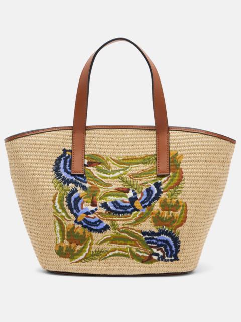 FARM RIO Basket Small leather-trimmed tote bag