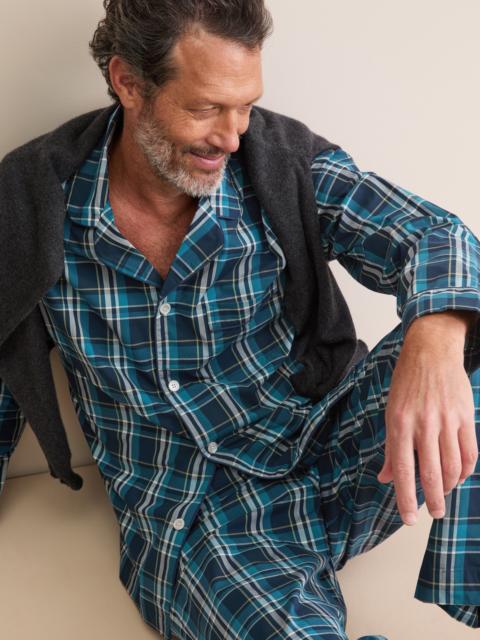 Derek Rose Men's Classic Fit Pajamas Barker Cotton Navy Blue & Teal Check