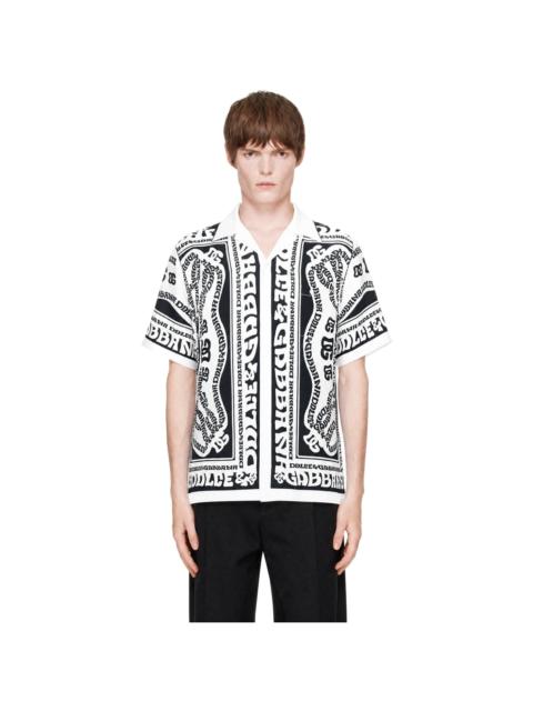 Dolce & Gabbana White & Navy Marina-Print Silk Shirt