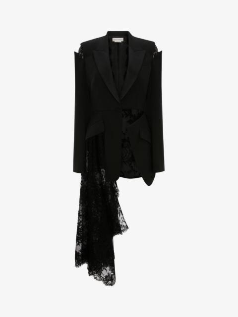 Alexander McQueen Asymmetric Lace Drape Jacket in Black