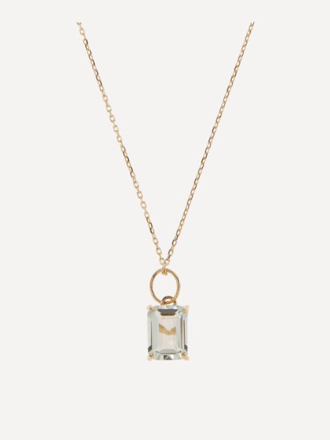 14ct Gold Emerald Cut Green Amethyst Pendant Necklace