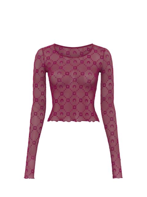 Marine Serre Moonogram Mesh Flock Second Skin Cropped Top