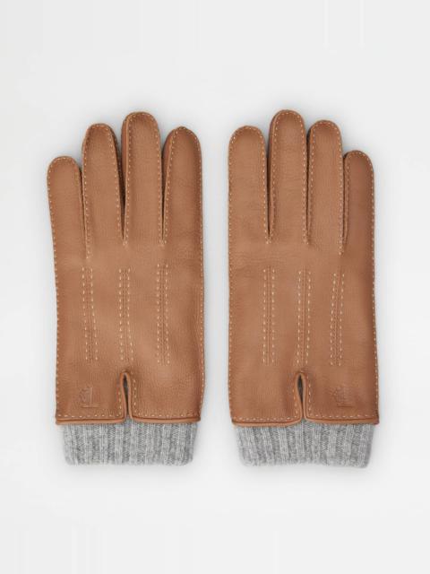 Tod's TOD'S GLOVES IN LEATHER AND CASHMERE - BROWN