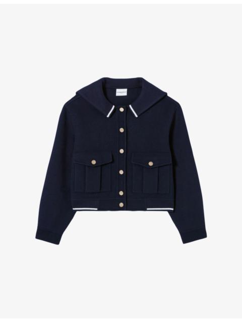 Claudie Pierlot Sailor-Collar Contrast-Trim Wool-Blend Jacket