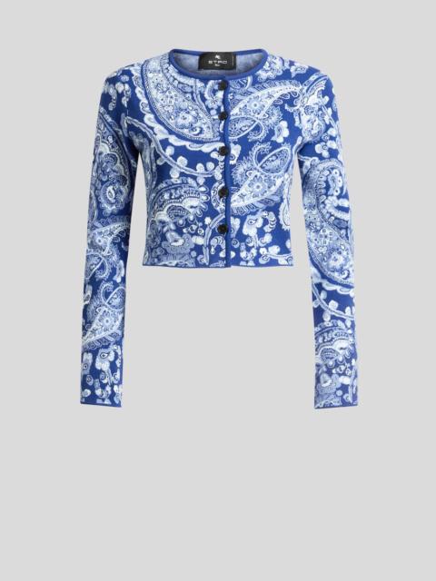 JACQUARD CROPPED CARDIGAN WITH FLORAL PAISLEY MOTIF