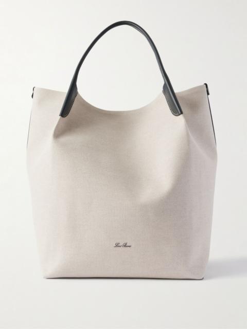 Loro Piana Bale Extra Large Leather-Trimmed Canvas Tote Bag White