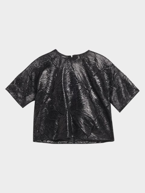 AKRIS Lacquered Sea Fan Lace Boxy Short-Sleeve Top