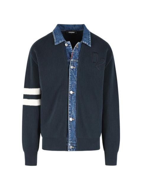 DSQUARED2 denim-collar ribbed cardigan