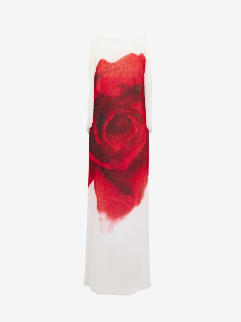 Women's Chiffon Bleeding Rose Slip Dress in Optic White