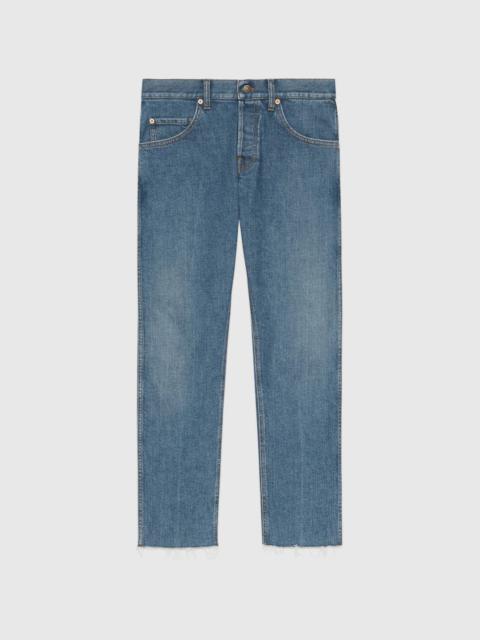 GUCCI Stretch denim pant with raw cut hem