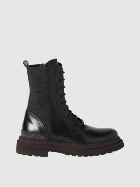 Brunello Cucinelli Matte calfskin and virgin wool flannel boots with precious detail